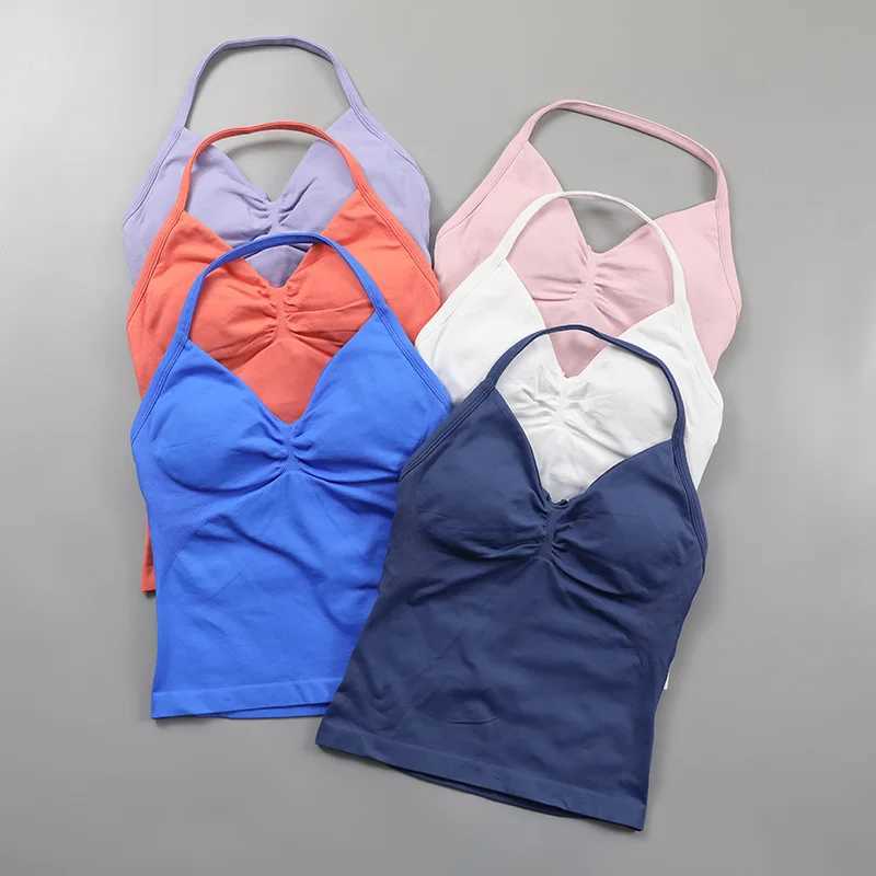 Impact Longline Shoulder Strap Gym Top Womens Scrunch Open Back Gym Clothing Built in Bra Pad Strap Neck Yoga Tank TopW250411