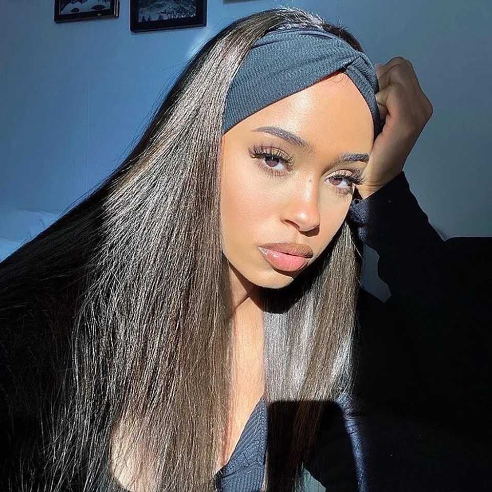 Headband Wig Human Hair Bone Straight Human Hair Wigs Full Machine Made Peruvian Human Hair Wigs For Black Women Easy to Go 180T251111