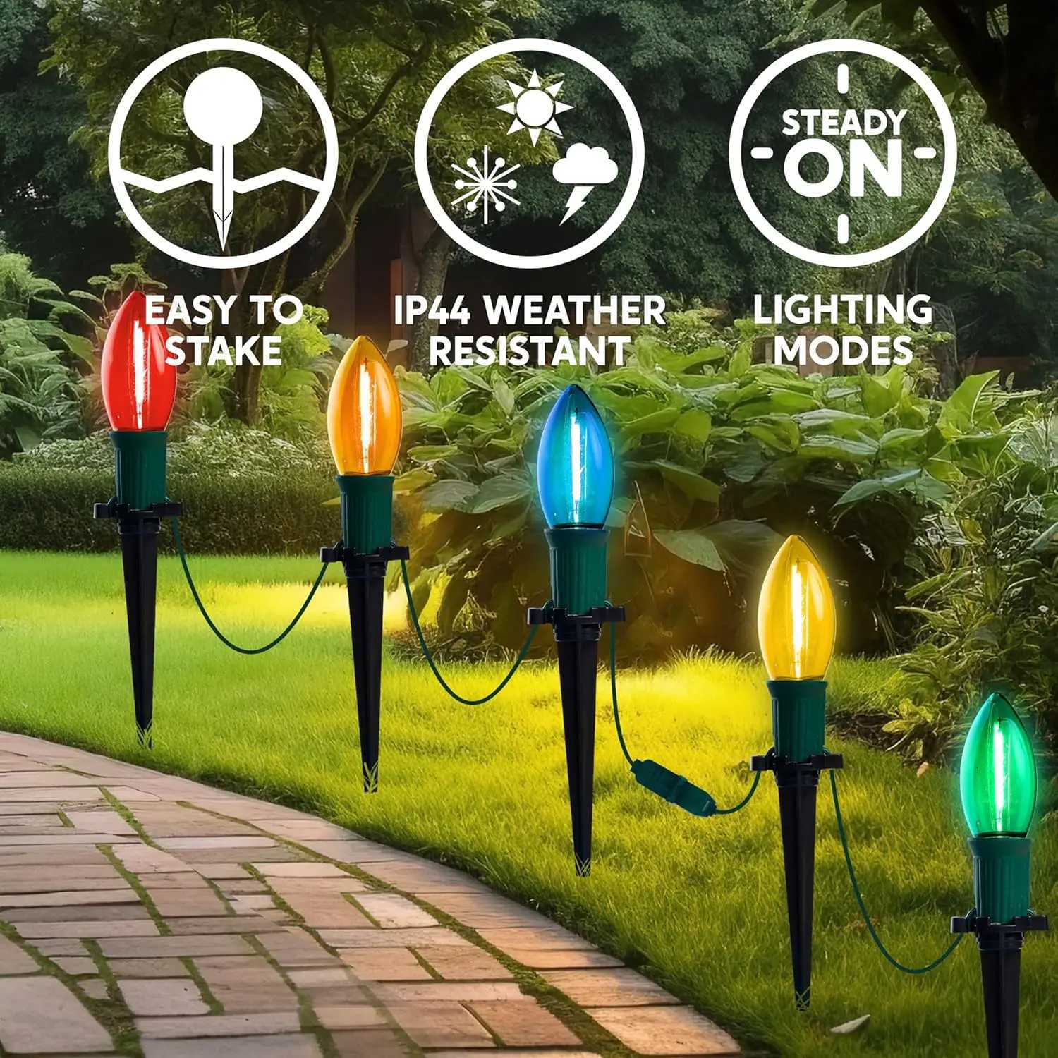 Christmas JOYFY C9 Christmas Pathway Marker String Lights 3075ft 24 Outdoor Multicolor with Stakes for Holiday Waterproof Outside Garden Y251111