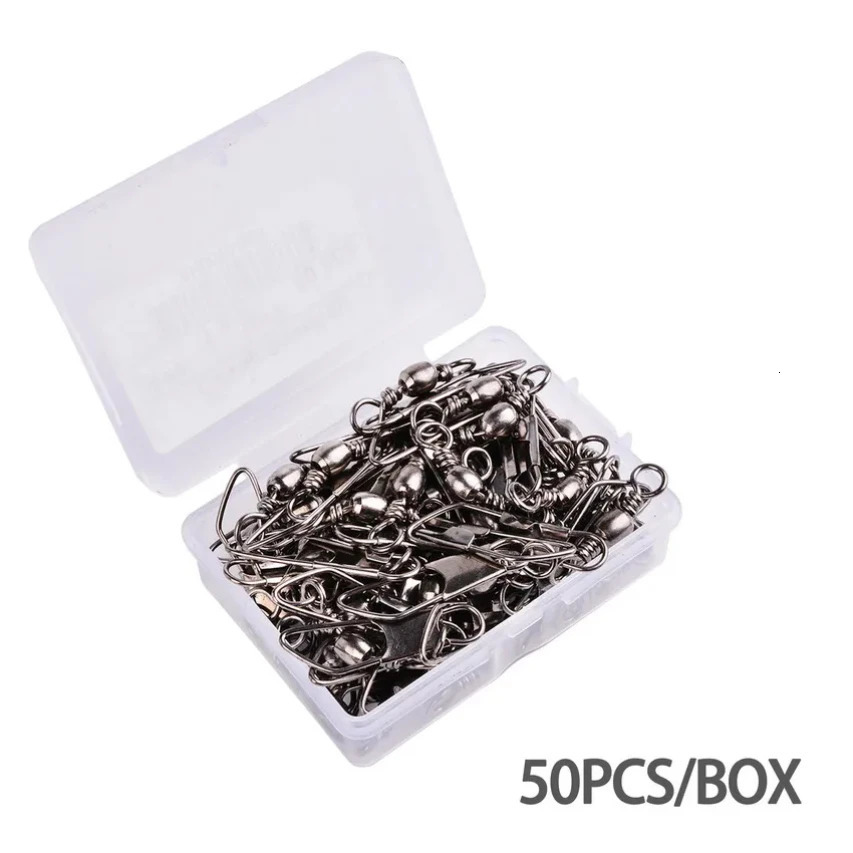 50Pcs Box Brass Barrel Fishing Swivel Solid Rings Fishing Pin Line Connector Fishhook with Interlock Snap Swivels Tackle Tool 251103
