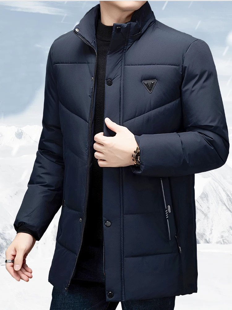 Men Winter Parkas Hooded Thick Warm Jackets Mid-Length Outerwear Fashion Casual Puffer Jacket Solid Blue Black Quilted Coat 251106