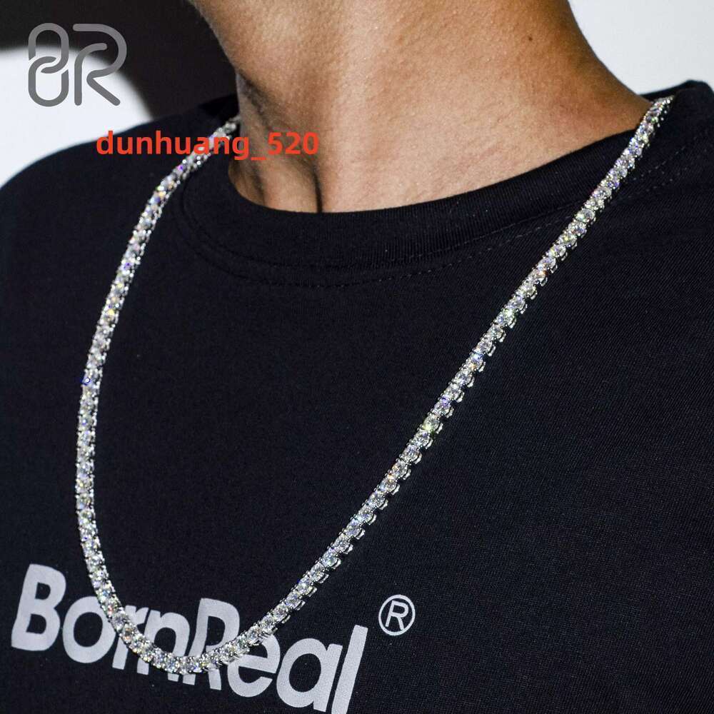 American hip-hop necklace, 4mm, 3mm moissanite row tennis chain, simple and versatile necklace
