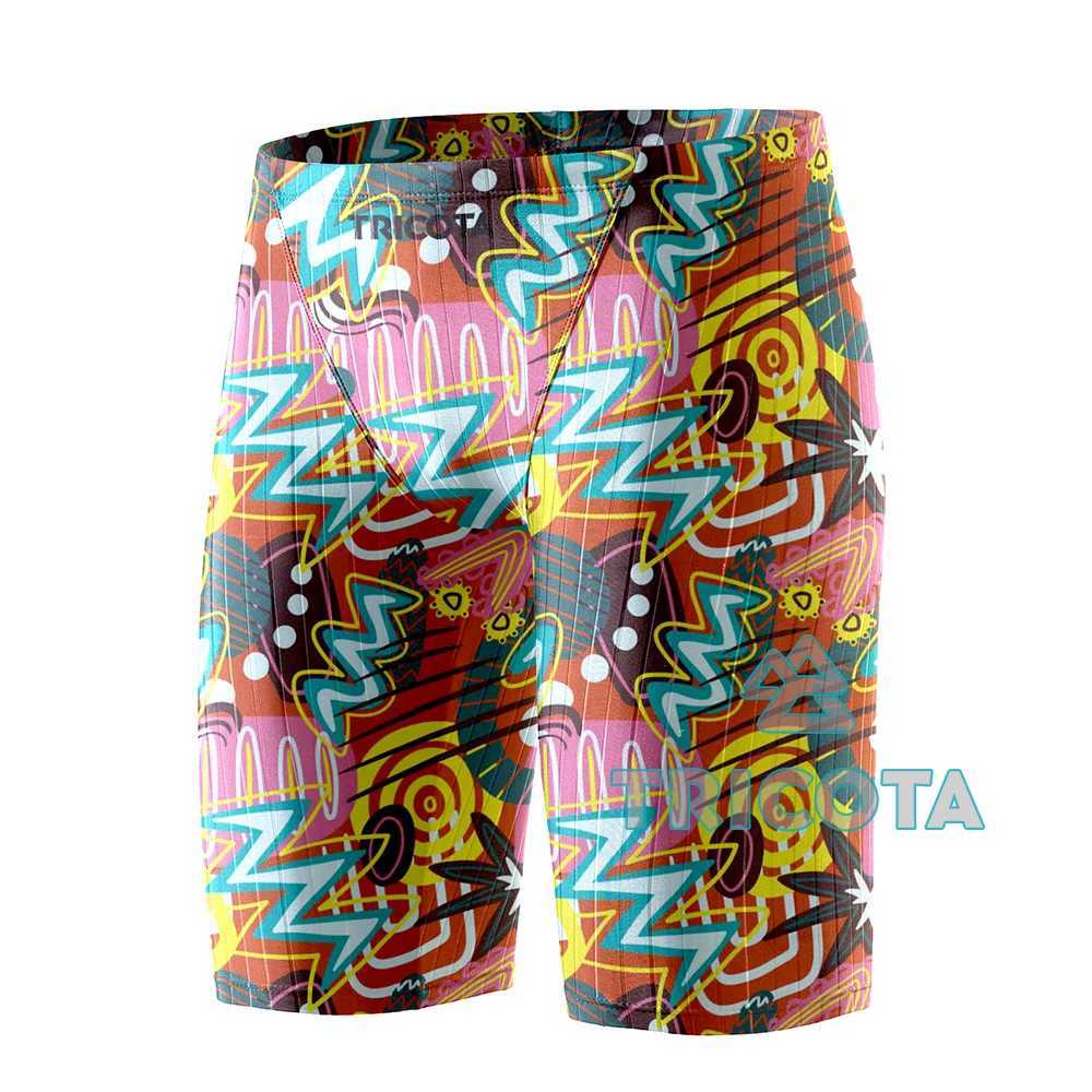 Summer Swimming Relay Mens Professional Tight Jammer Swimming Clothes Outdoor Beach Printing Solid Durable Training Surfing ShortsW250410