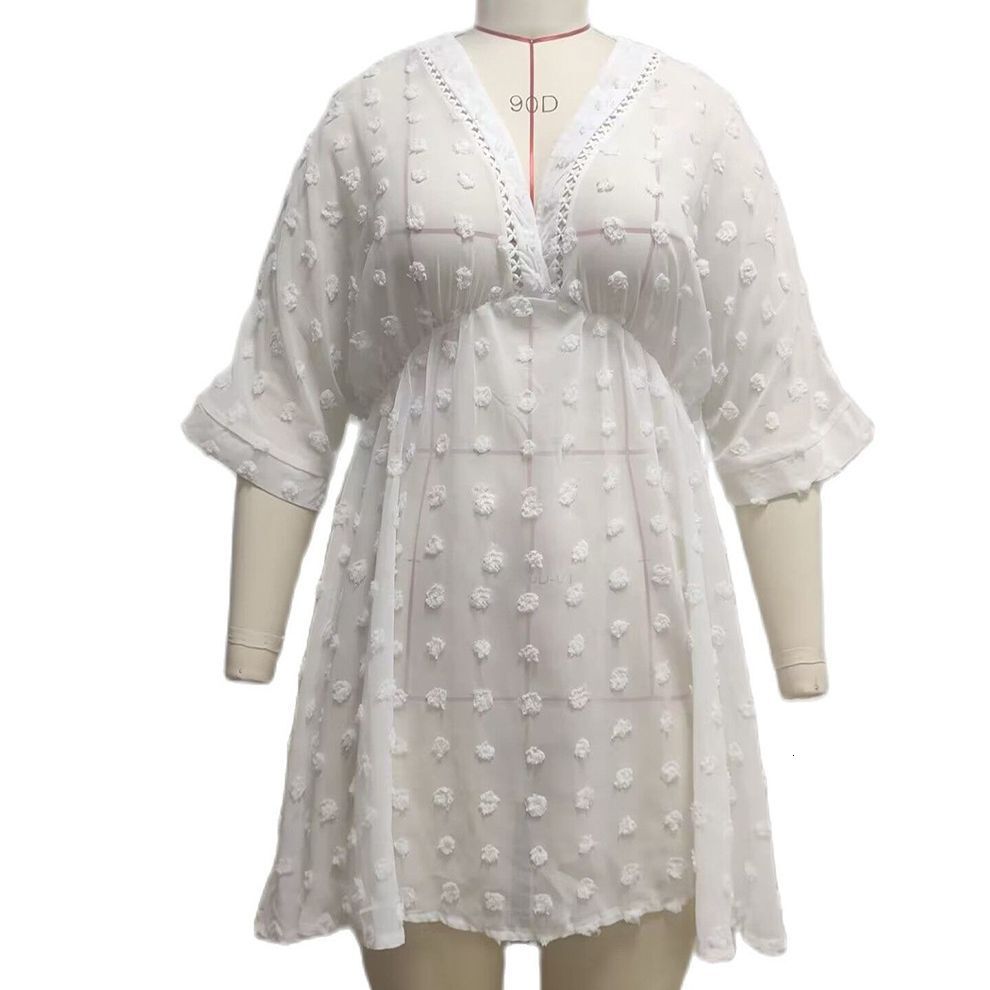 Large Women's 2025 New Jacquard Spliced Hollow Beach Cover Dress