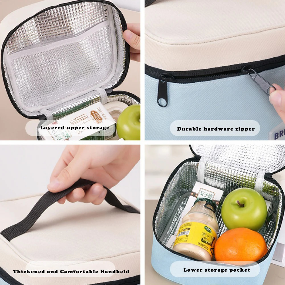 Square insulated bag waterproof and oil resistant large capacity lunch bag student work portable lunch bag 250410