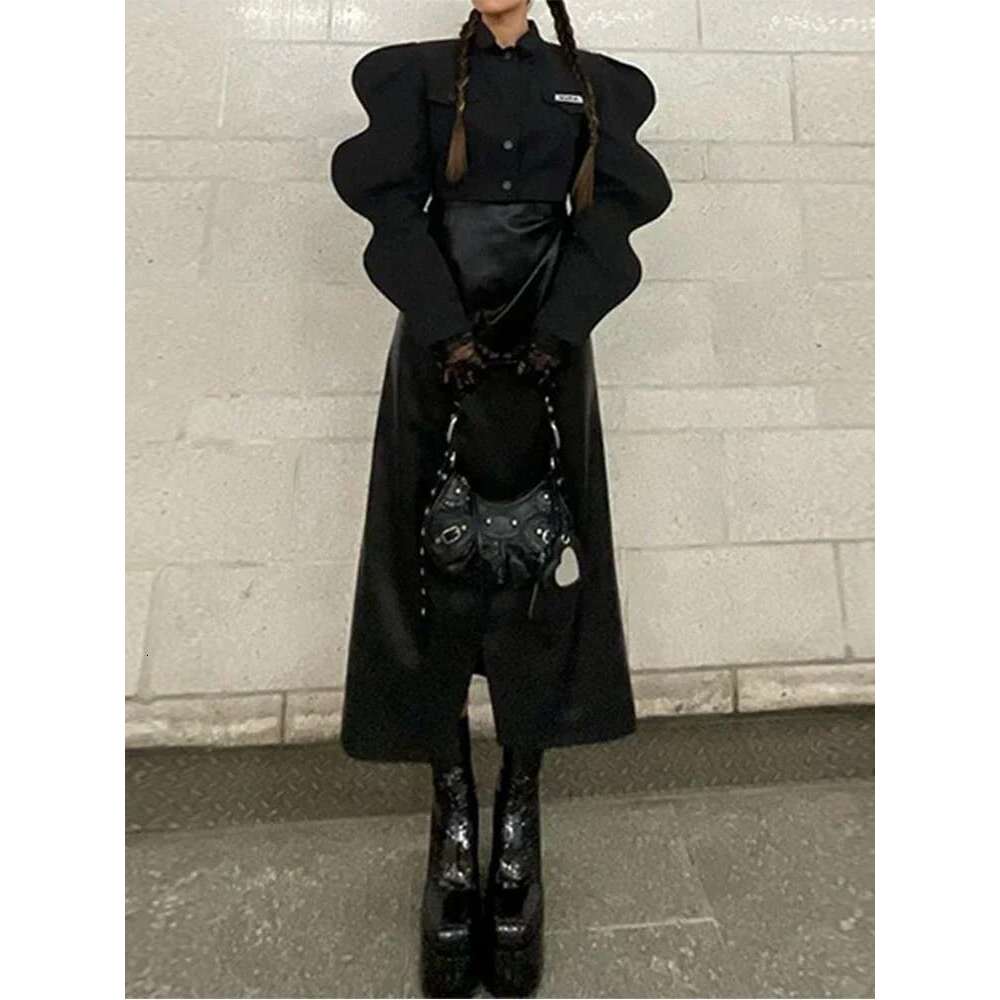 Y2k Tops Women Jacket Fashion Black Top Long Puff Sleeves Sweatshirt Spring Autumn Female Designer Streetwear Party Club Coat