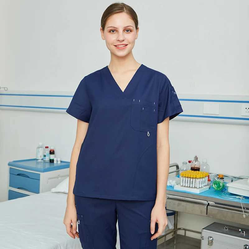 Scrub set medical uniform nurse work clothes suitable for womens nursing tops and pants chlorine bleach durable doctor set 9901 X250410
