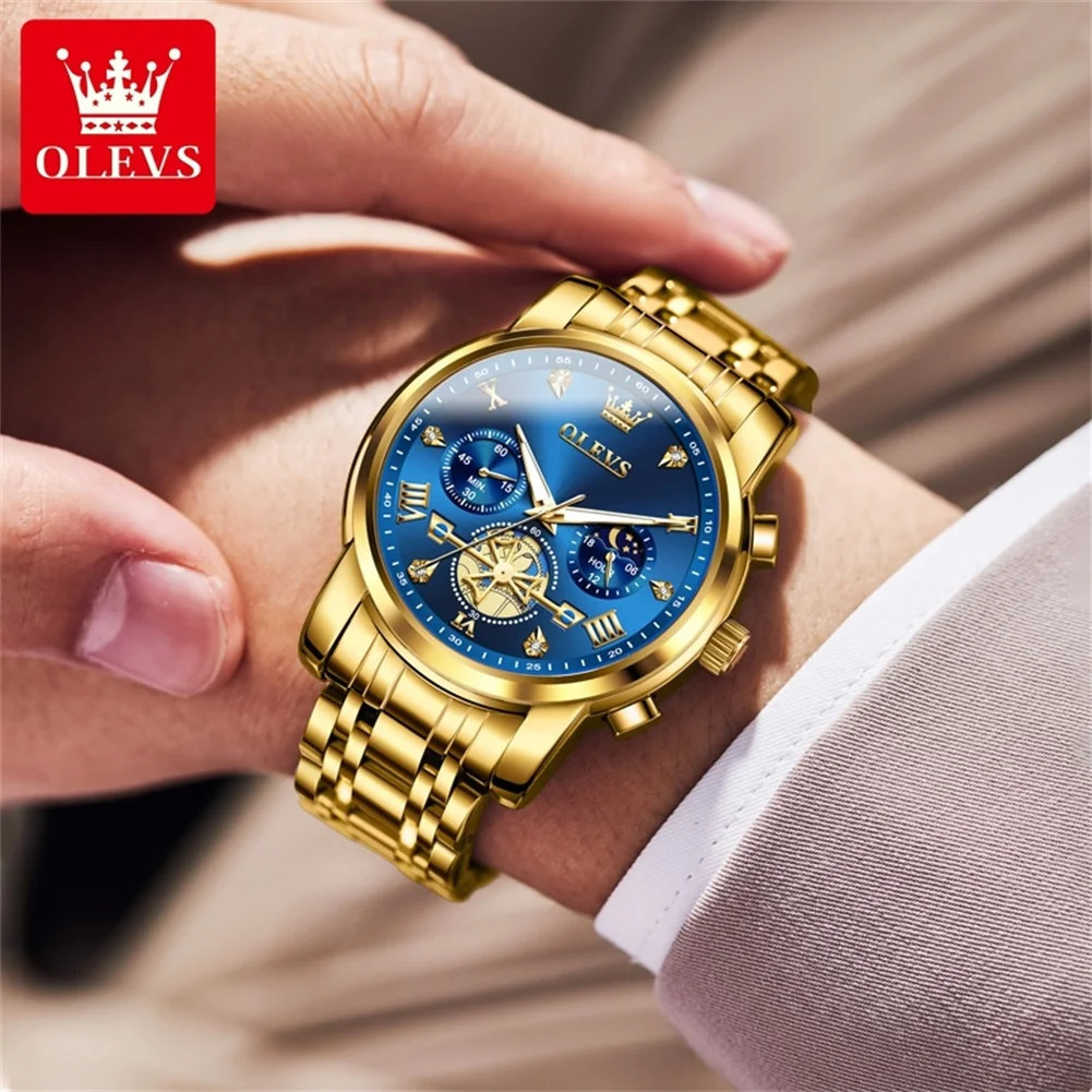 OLEVS Mens Watches Classic Multifunctional Flywheel Stainless steel Waterproof Moon Phase Mens Wristwatches Trend 251111