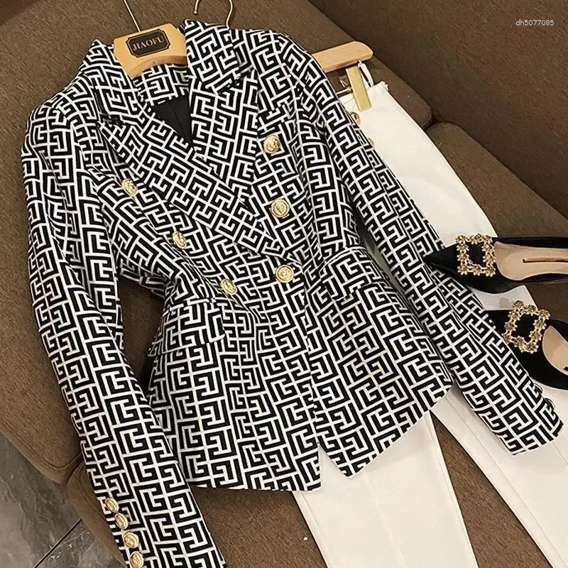 Women's Jackets Women Clothing Spring Autumn Fashion Korean Button Printing Tailored Collar Long Sleeve Female All-match Appear Thin Coat