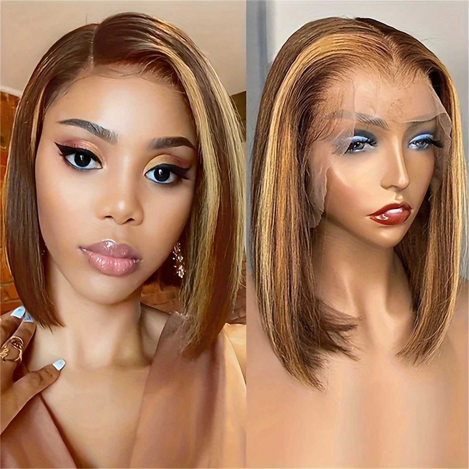 13x4 Transparent Lace Front Bob Wig Human Hair Ombre Honey Blonde 13x4 Wigs 10-16inch 4/27 Colored Transparent Frontal Lace WigT251111