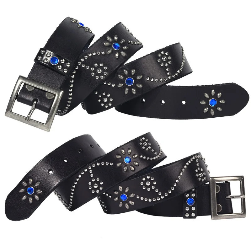 Vintage Style Western Punk Belt for Women with Rhinestones and Studs 251110