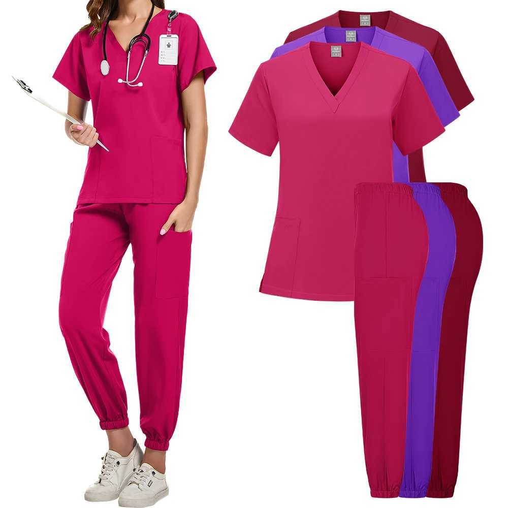 Scrubs Medical Uniforms Women Nurse Uniform Thin Breathable Medical Scrub Tops Elastic Scrubs Pants Doctor Workwear Spa Overalls X250410