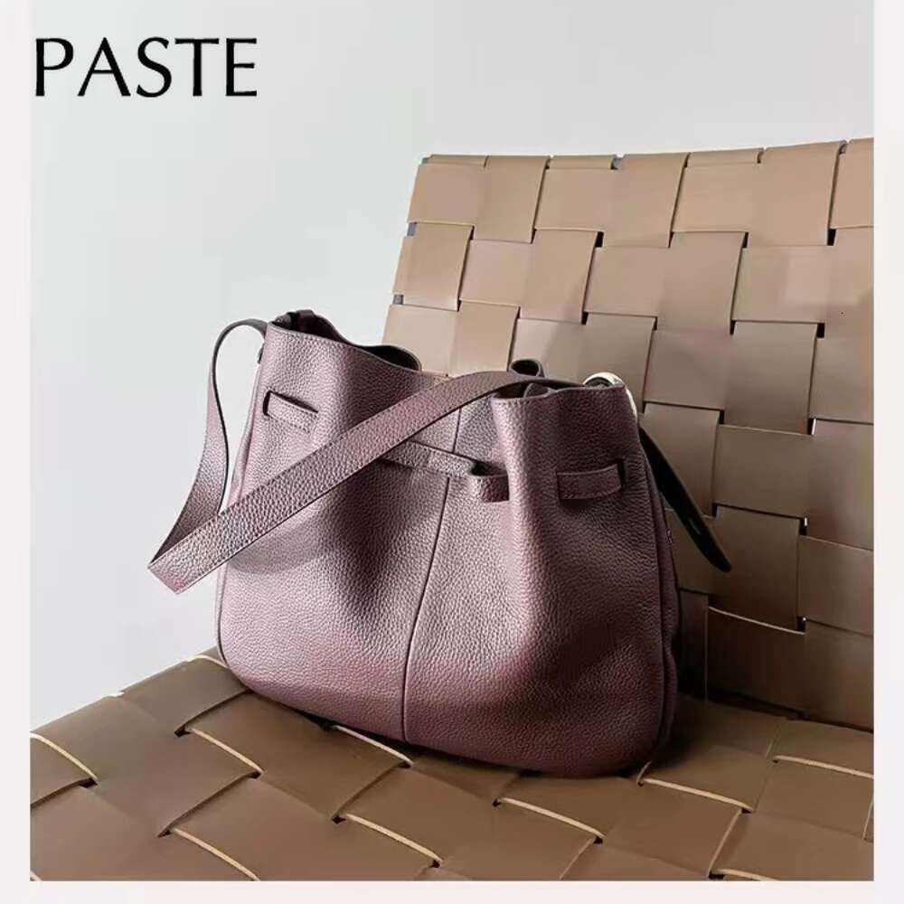 Designer Bag NEW Ins Stylish Deep Maroon Color Hobo Bucket Tote 100% Genuine Cow Leather Soft Women Handbag Urious Female Shoulder Bag