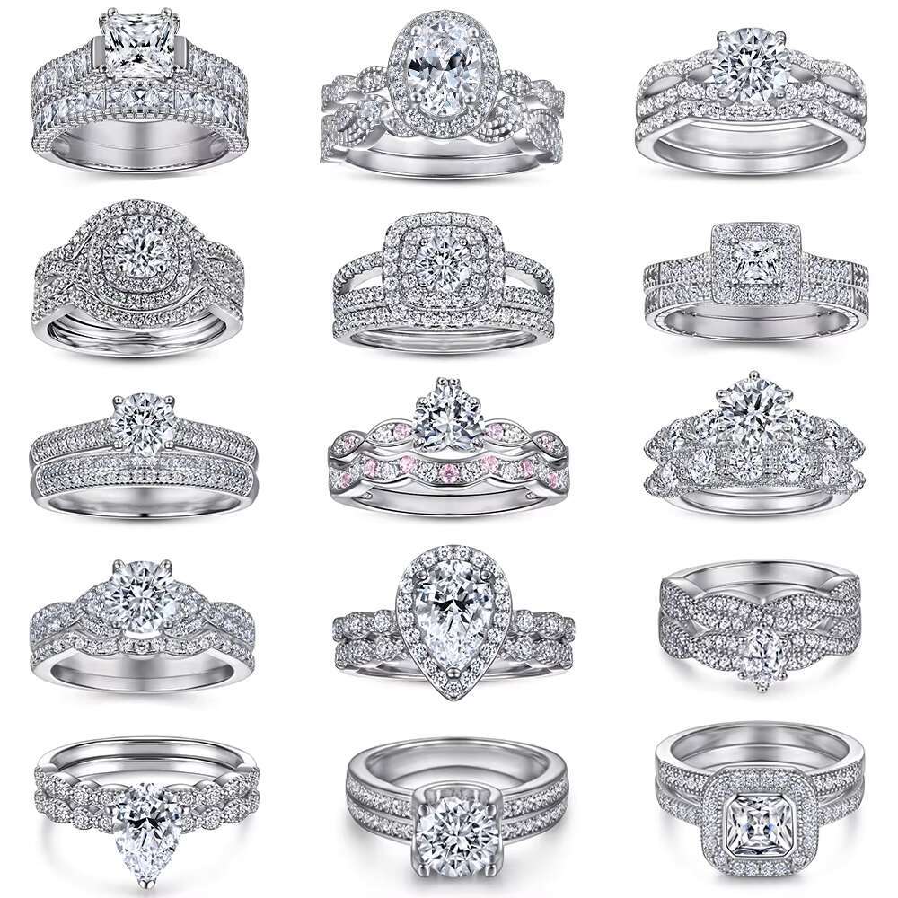 Moissanite Ring 925 Sterling Silver Fine Jewelry Rings Round Shape 18K White Gold Plated Wedding Ring for Women