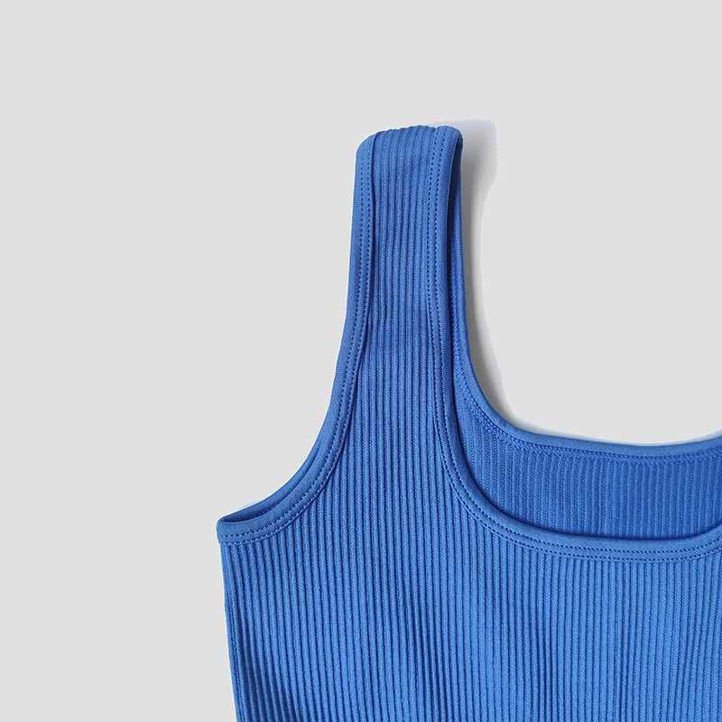 Womens track and field suit yoga set seamless jumpsuit ribbed one-piece fitness jumpsuit sleeveless sportswear gym set workout suitW250411