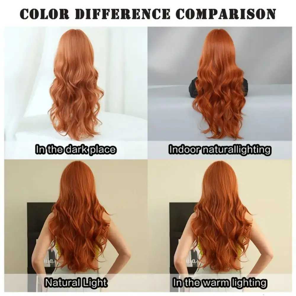 Womens Synthetic Wig with Orange Bangs Large Waves Long Curls Natural Style Daily Wear Halloween Cosplay Full HeadpieceT251111