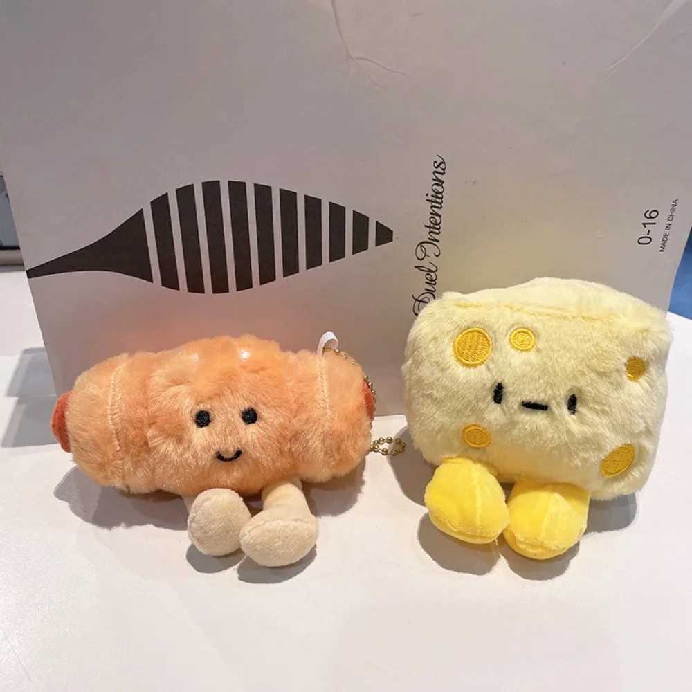 Simulated bread plush pendant toy cow horn cheese filled plush doll keychain fluffy soft bag charm birthday gift W250411