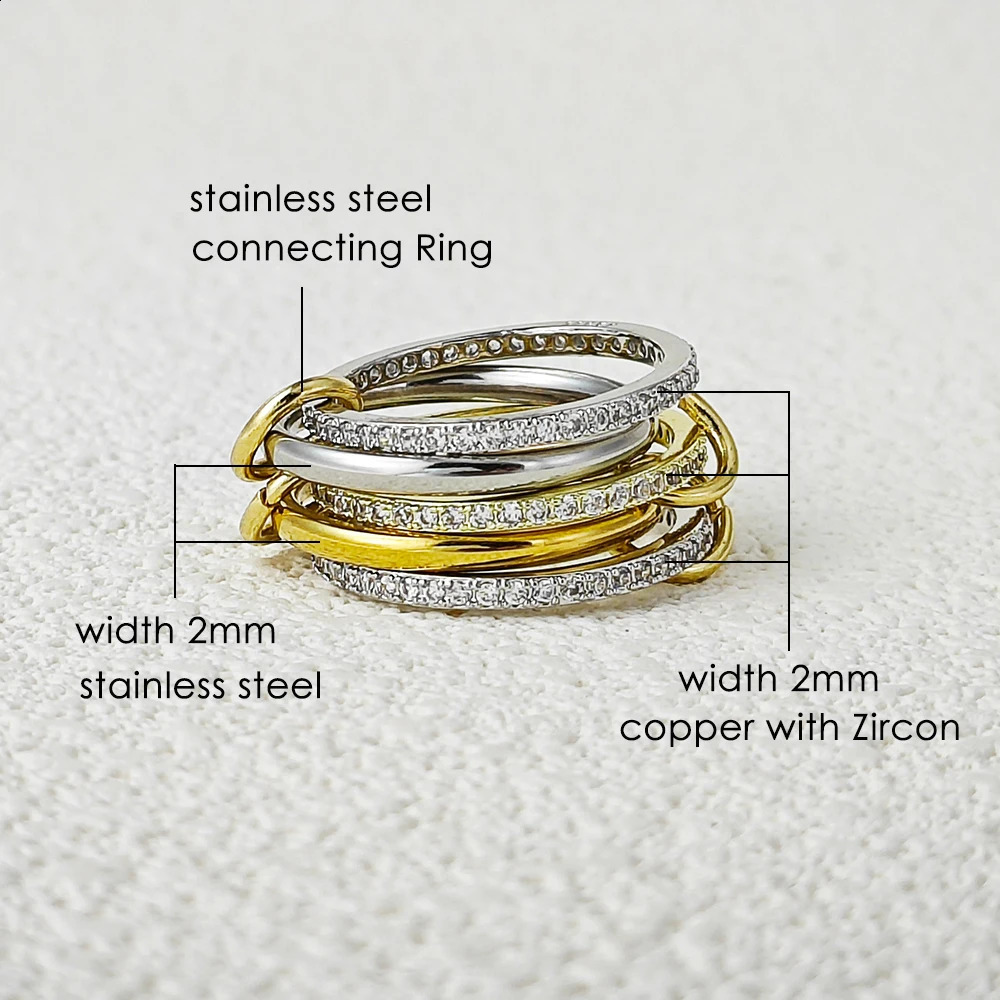 Spinelli Kilcollin Ring Stainless Steel Two tone n Miniature Paving CZ Five Piece Stackable Set for Womens Jewelry Gifts 250410