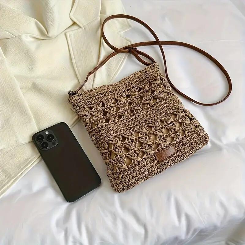 One Mini Solid Crochet Crossbody Bag With Adjustable Shoulder Strap For Women, Perfect As A Gift For Leisure, Woven Mini Bag ddmynov