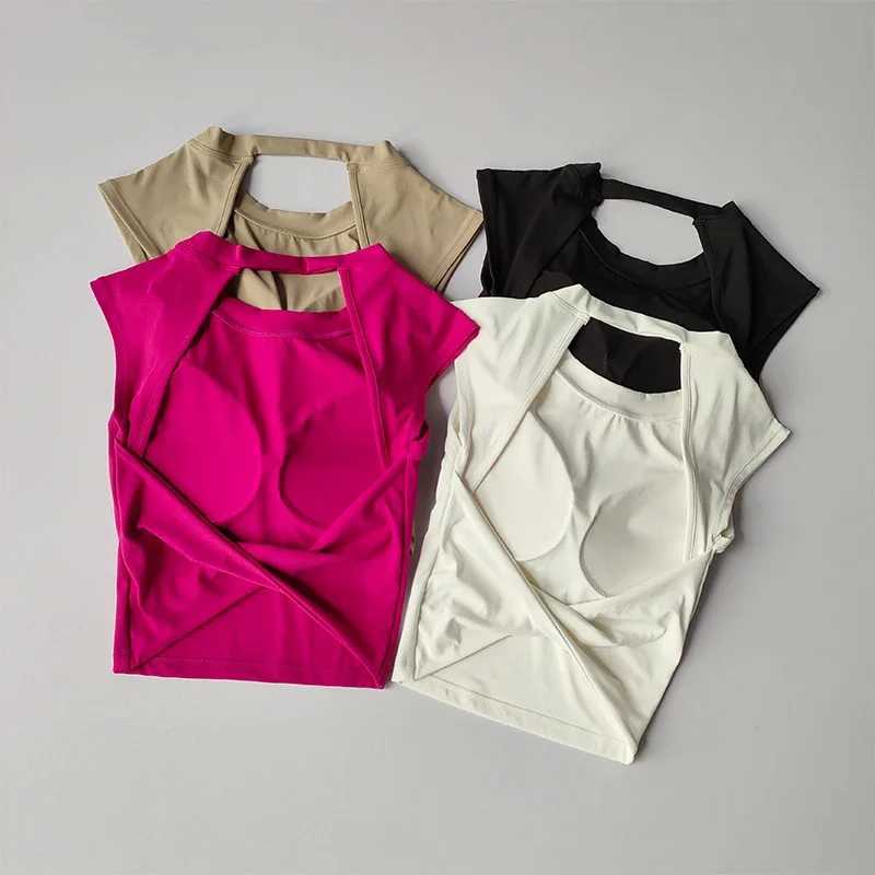Sexy short back no fixed chest pad sports T-shirt vest womens tight fitting clothes quick drying weight loss yoga setW250411