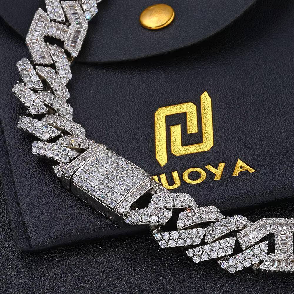 Hip Hop Jewelry Luxury 15mm Cuban Link Chain 925 Sterling Silver Jewellery VVS Moissanite Prong Cuban Chain Necklace for Women