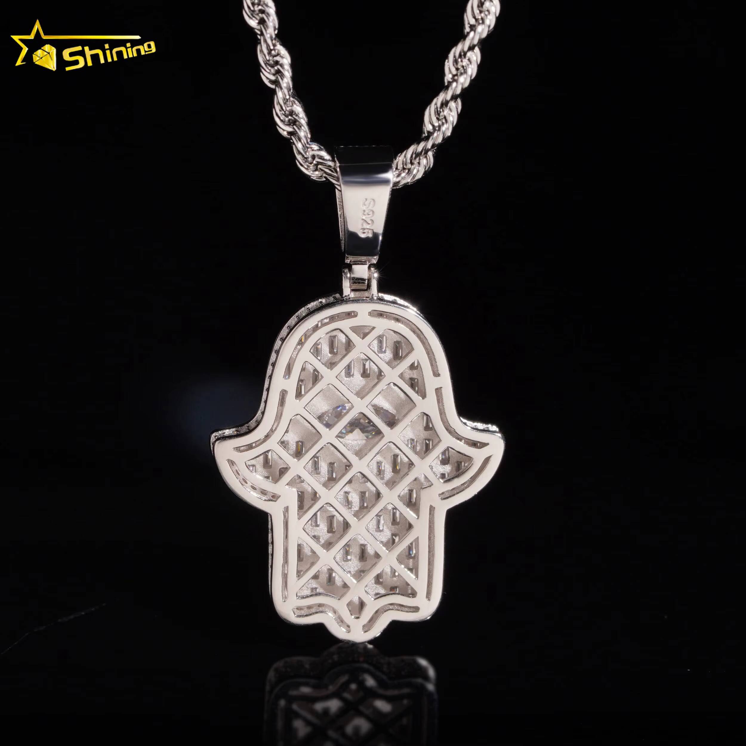 New Arrival Iced Out Baguette Moissanite Hamsa Pendant GRA Certificated 925 Silver Custom Pendant Moissanite Hip Hop Jewelry