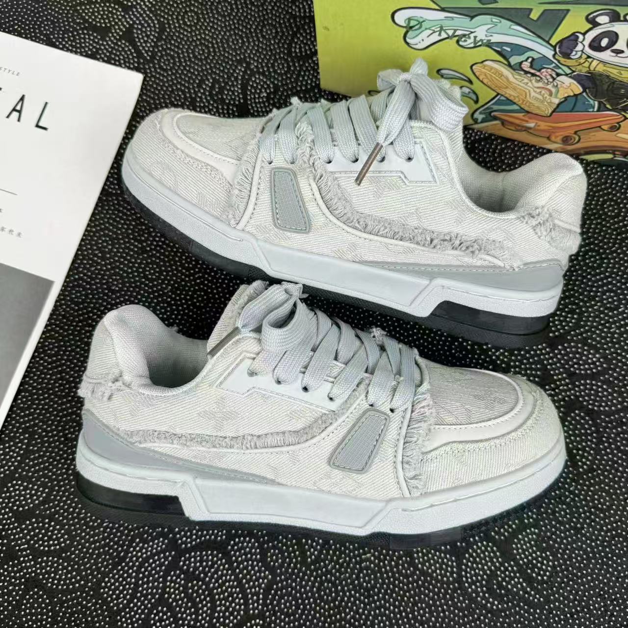 grey pink denim beard edge bread shoes female couple niche sports casual shoe men 36-44 outdoor sneaker