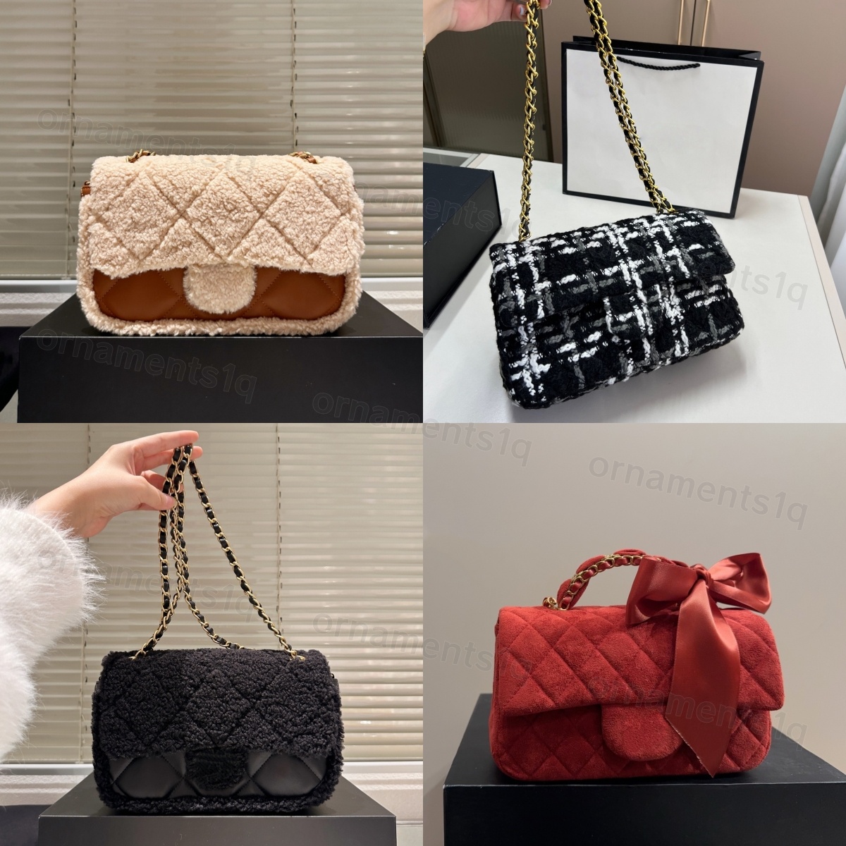 AAA Designer Bag 24K Teddy Bag Autumn/Winter Series Crossbody Bag with Chain High Quality Clash of Lamb Wool and Sheepskin Diamond Lattice Womens Shoulder Handbag