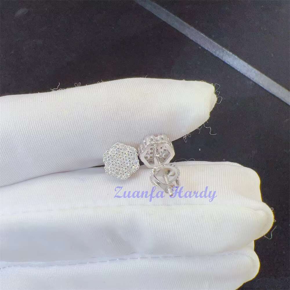 Zuanfa VVS Diamond Moissanite Jewelry Gold Plated Screw Back Earrings Hip Hop Stud Earrings