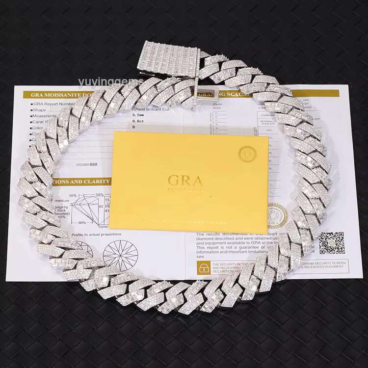 Custom Luxury 22mm Width Baguette Cuban Chain 925 Solid Silver Baguette Moissanite Cuban Link Chain Mans Hip Hop Necklace