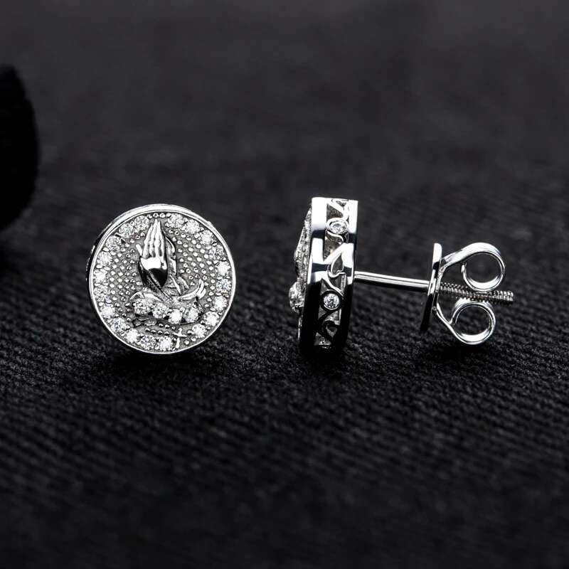 MossanRappr 0.5cttw Moissanite Prayer Hand Shape Stud Earrings 925 Sterling Silver D Color Fashion Hip Hop Jewelry for Women