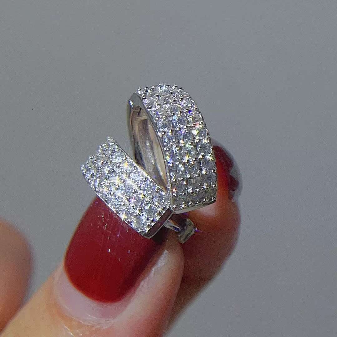 Fashion Hot Selling Hip Hop 3 Rows Iced Out Moissanite Diamond Gold Plated 925 Sterling Silver Hoop Earrings