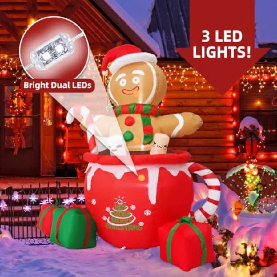 Christmas 6ft Gingerbread Christmas Inflatable Outdoor Decoration Christmas Outdoor Decoration Blow up Gingerbread Mug Yard Decorations C Y251111