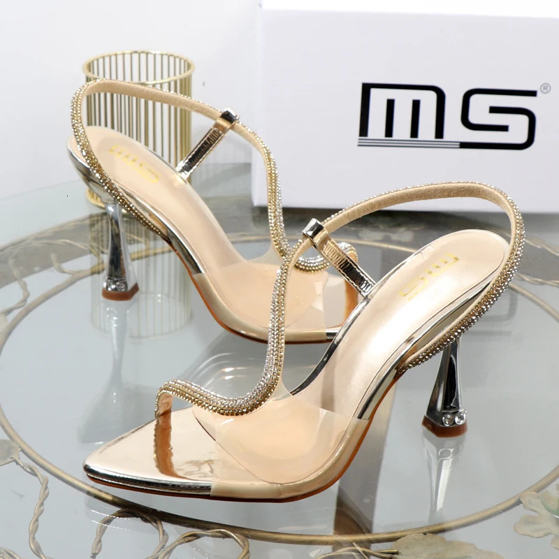 elegant woman heeled shoes sandals in autumn pointed rhinestones with stiletto heels transparent belts to wear women shoes 251110