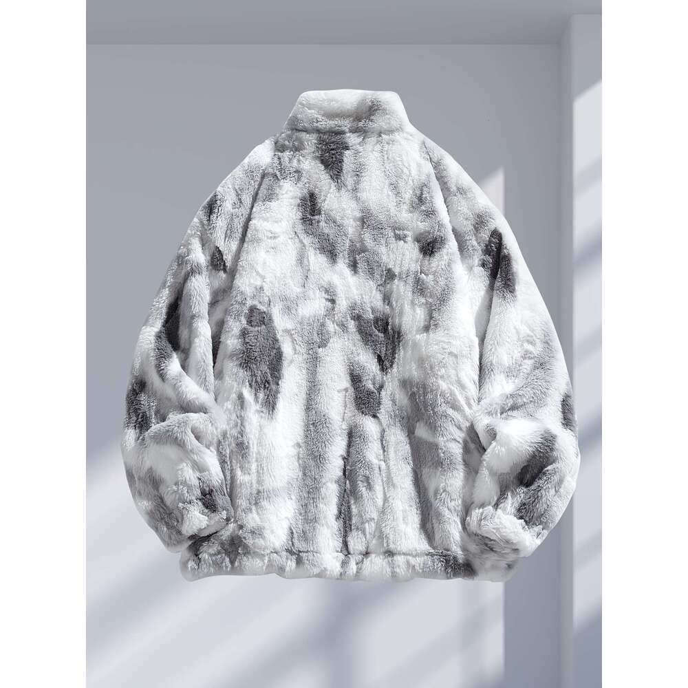 Women's Plush Fleece Jacket, Soft Pink Brown Marbled Texture Hooded Coat With Detachable Patch, Casual Winter Outerwear For Everyday & Formal Eve