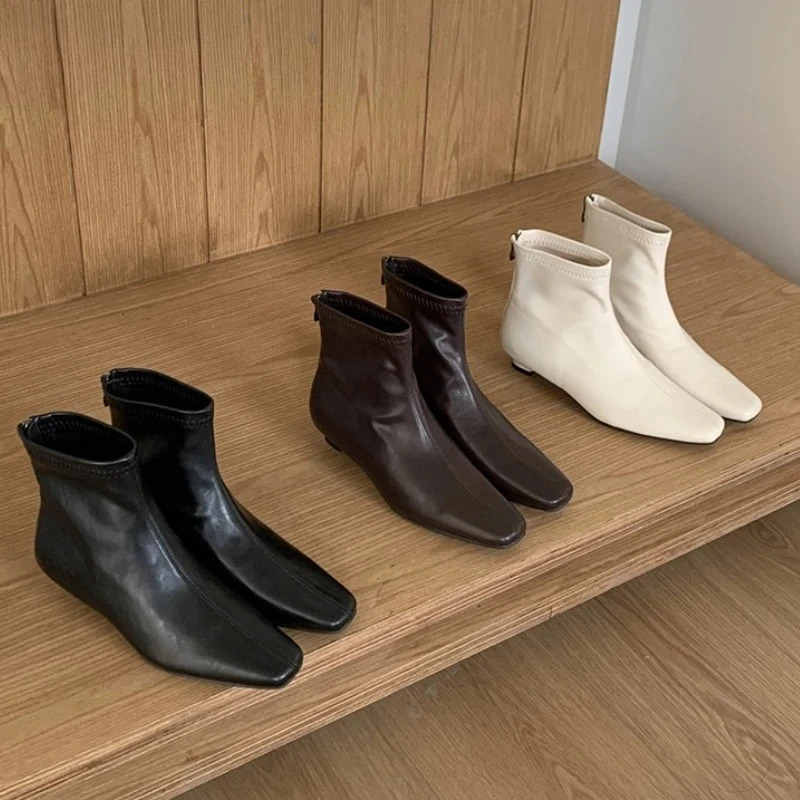 Autumn Soft Leather Women Slim Ankle Boots Elegant Low Heels Shoes Modern Short Botas Para Mujer 251110
