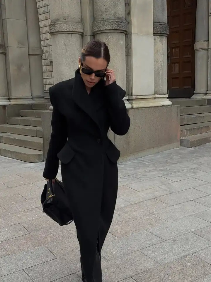 Elegant Women Lapel Woolen Overcoat Chic Waist Cinching V-neck Full Sleeve Loose Long Overcoats Lady Daily Commute Wear 251110