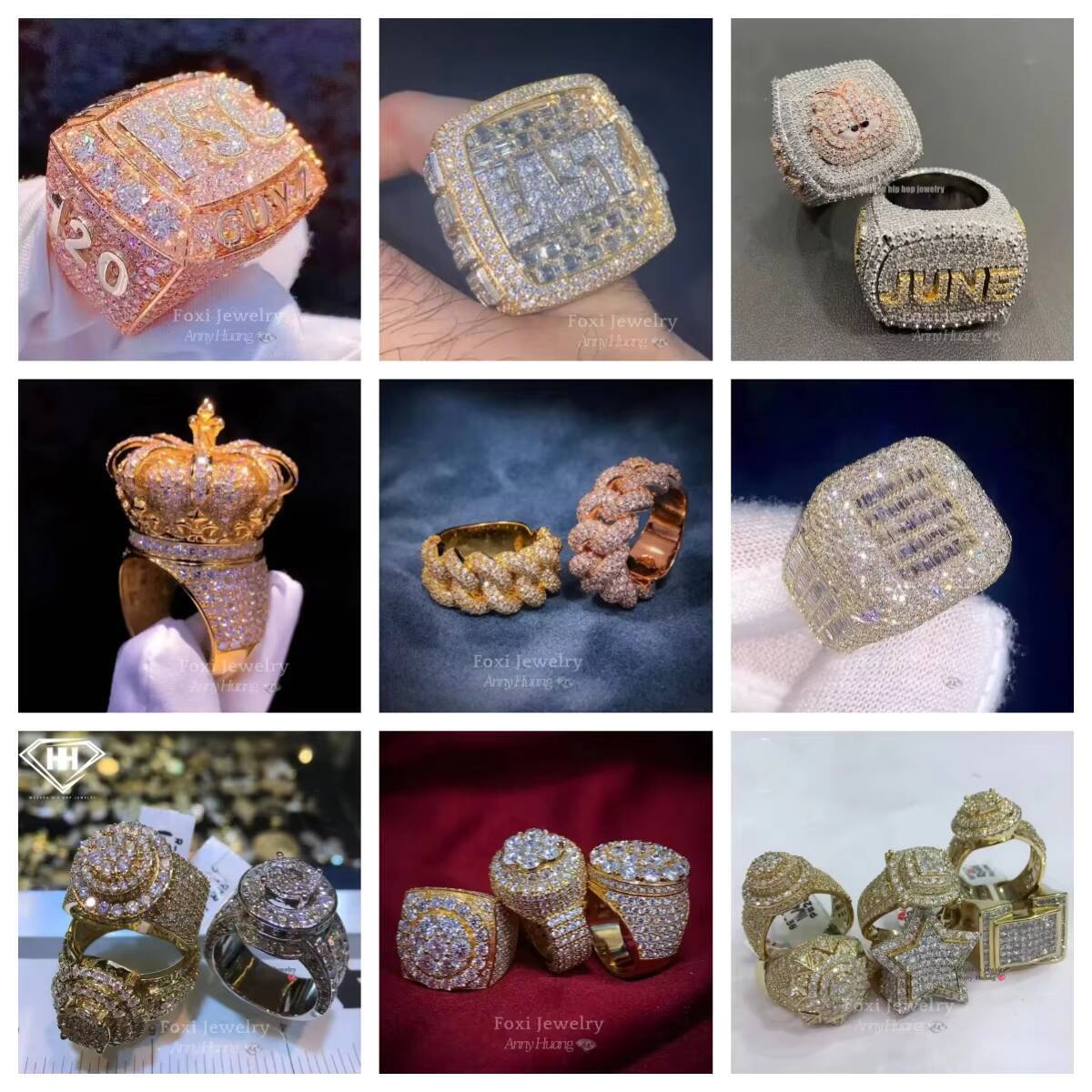 Luxury Custom Jewelry Hip Hop Vvs Moissanite Diamond Ring Bling Iced Out Initial PSC Moissanite Championship Ring for Mens