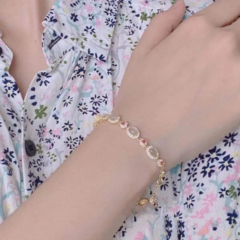 Exquisite Flowers gentle style natural Chalcedony oval bracelet suitable for women sweet bracelet wedding jewelry 250409