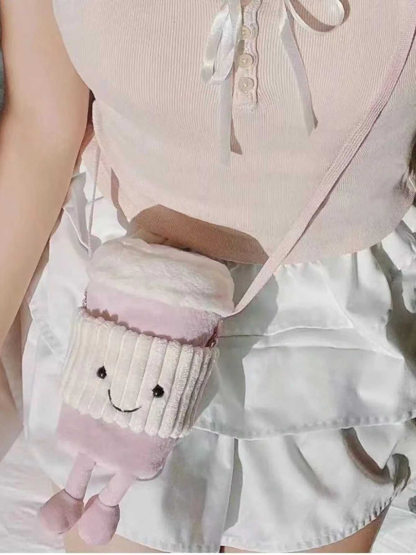 Womens Bag Crossbody Plush Bag Ins Cute Cup Cover Bags for Coffee Milk Tea Phone Fashion Small StorageT251110