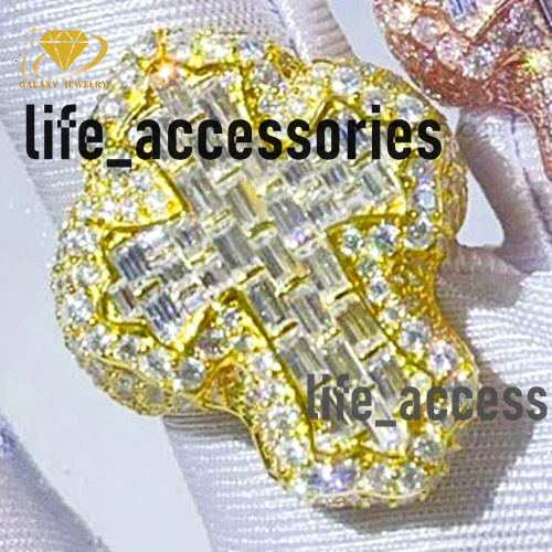 Hip Hop Moissanite Cross Ring Iced Out Baguette Diamond 925 Sterling Silver Fine Jewelry Bling Mens Vvs Moissanite Cross Rings