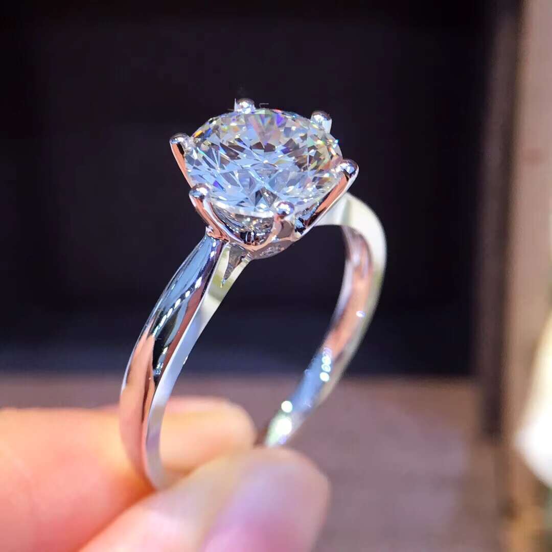 Fine Bling Jewelry 3ct Round Cut VVS Moissanite Ring Large Diamond Sterling Silver 925 Women Ring for Engagement