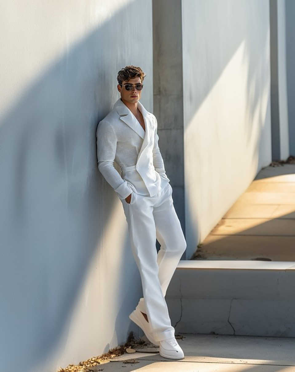 Classic New Fashion Two Pieces Spring Summer Men Suits Set Blazer With Peaked Lapel Double Breasted Customized Groom Wedding Tuxedo Formal Prom Jacket