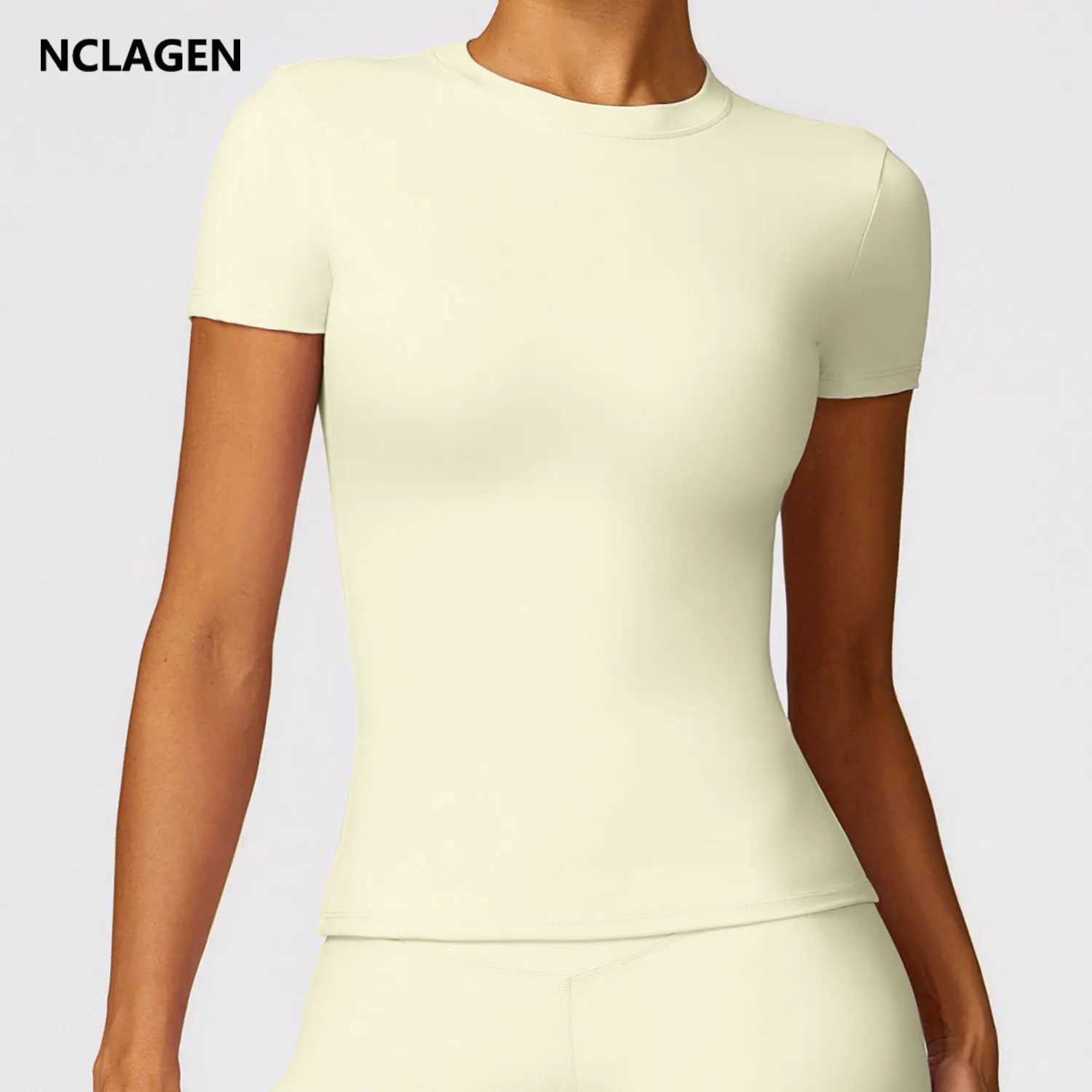NCLAGEN Gym Top Womens Short sleeved Sports Shirt Womens Fitness Activity Shirt Running Accessories Yoga Tight TopW250411