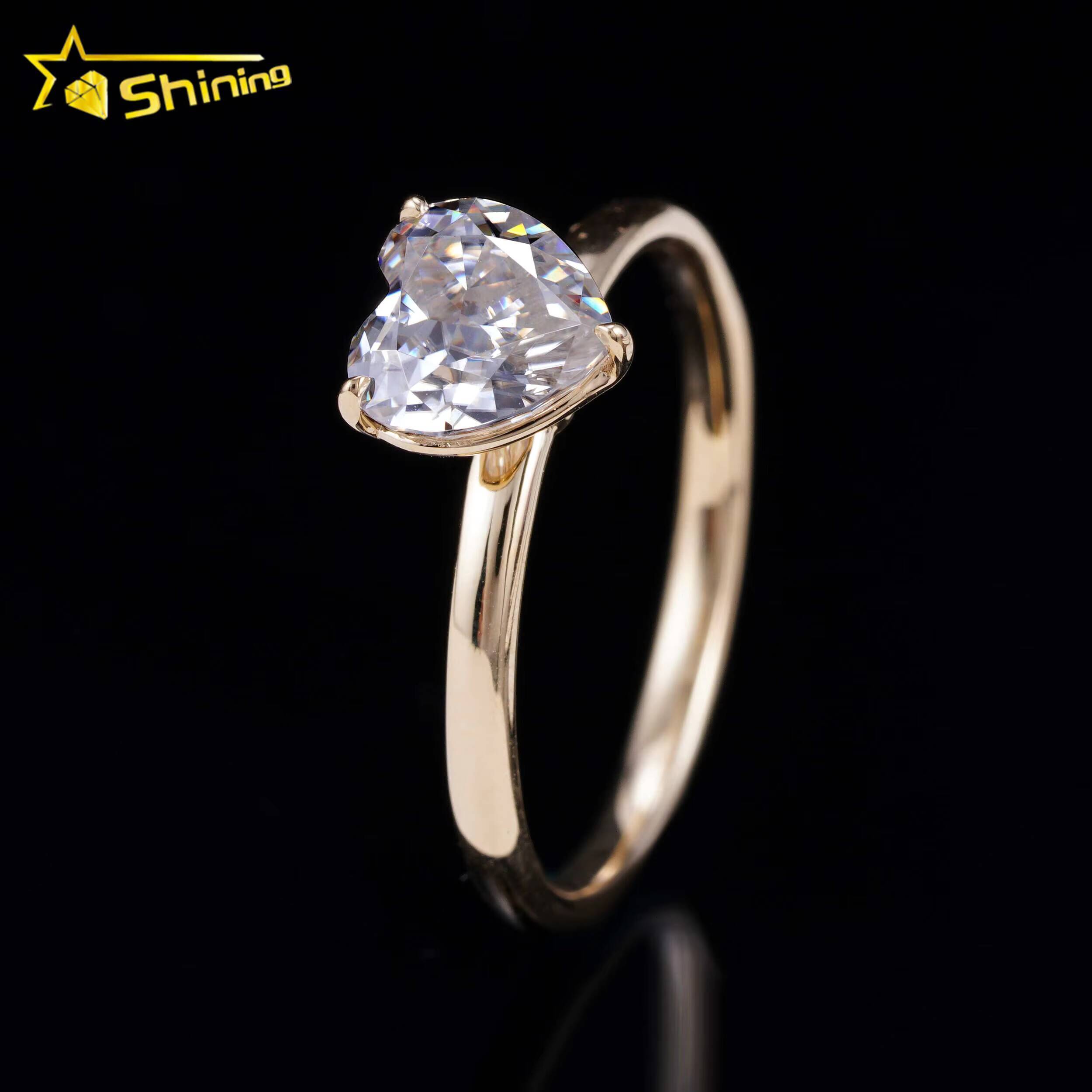 Shining 10K 14K Solid Real Gold Wedding Rings 1CT Heart VVS Moissanite Diamond Engagement Ring Women Finger Rings