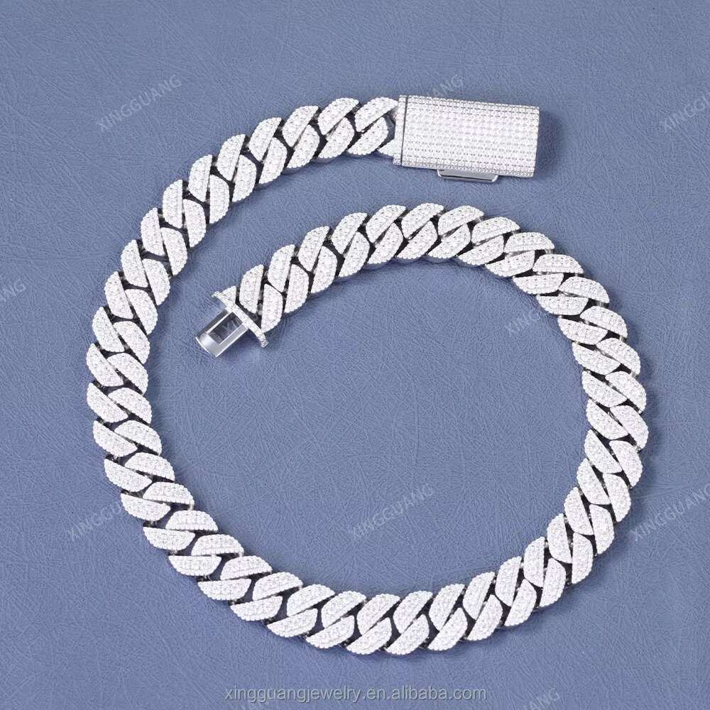 Fine Jewelry 16mm Gold Plated 925 Solid Silver Cuban Chain Hip Hop Necklace VVS Moissanite Diamond Iced Out Cuban Link Chain