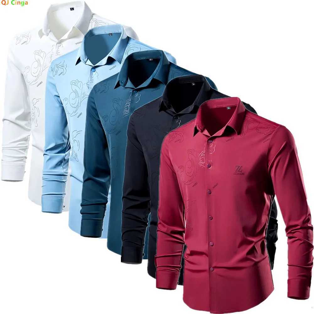 High-stretch Mens Red Shirt White Single-button Lapel Long-sleeve Shirts Business-casual TopAvailable in Blue Green Black K251110