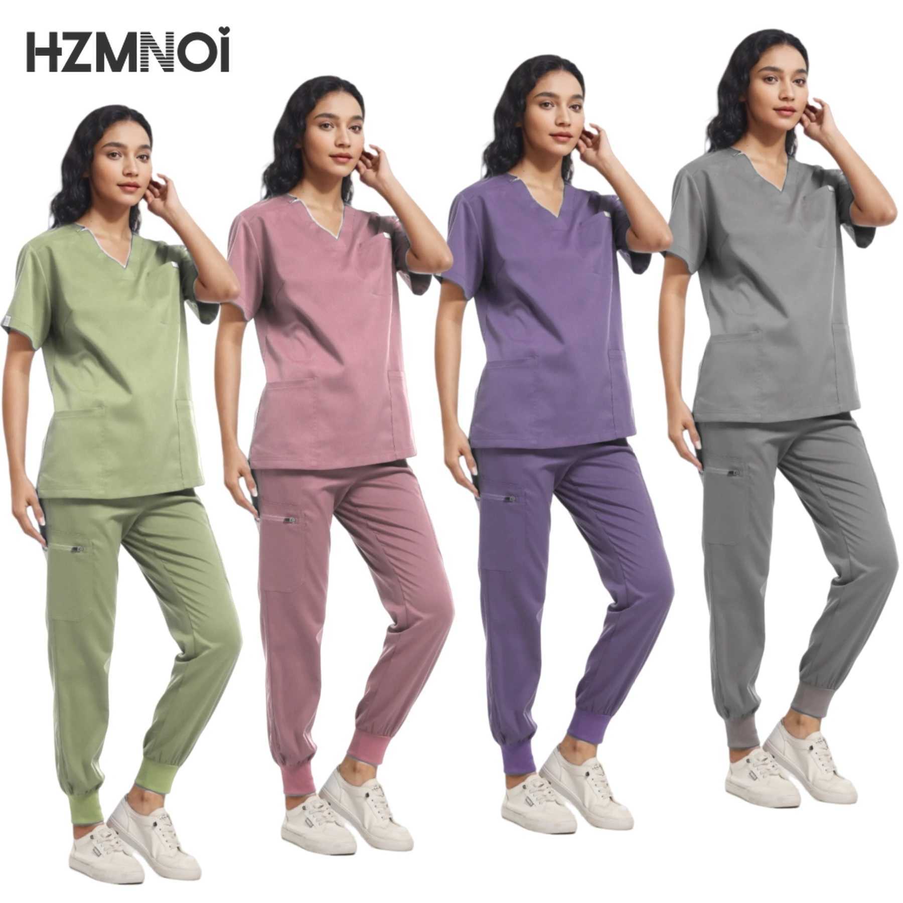 High Quty Fabric Surgical Uniforms Unisex Short Slve Scrub Top+Pants Jogger Sets Multicolor Nurse Uniforms Medical Workwear X250410