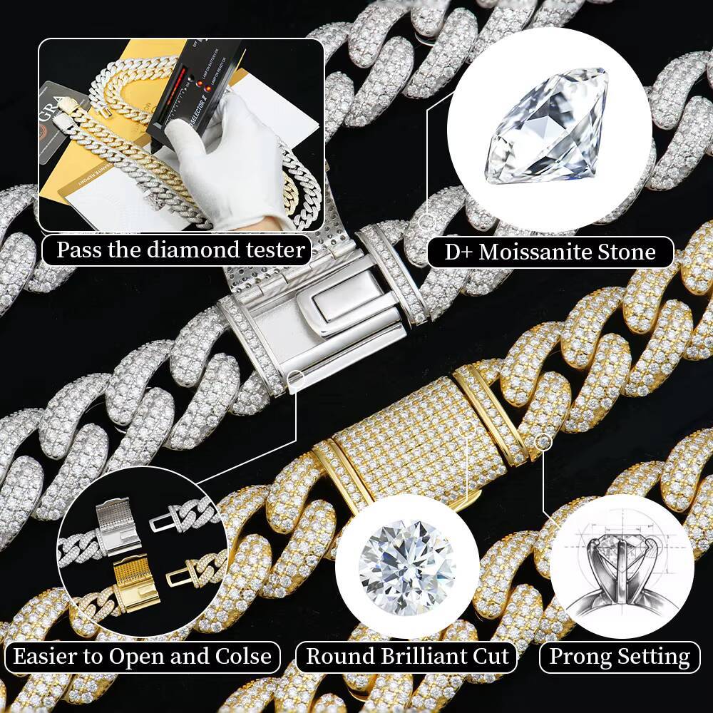 Supplier Top Quality Amazing 3-row Bubble 925 Sterling Silver VVS Moissanite Cuban Link Chain HipHop Jewelry Trendsetter Gift