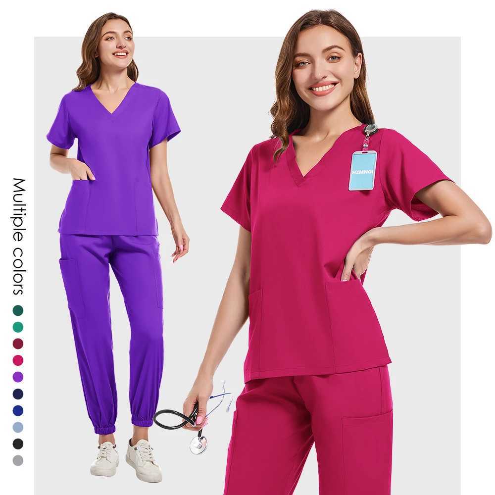 Scrubs Medical Uniforms Women Nurse Uniform Thin Breathable Medical Scrub Tops Elastic Scrubs Pants Doctor Workwear Spa Overalls X250410
